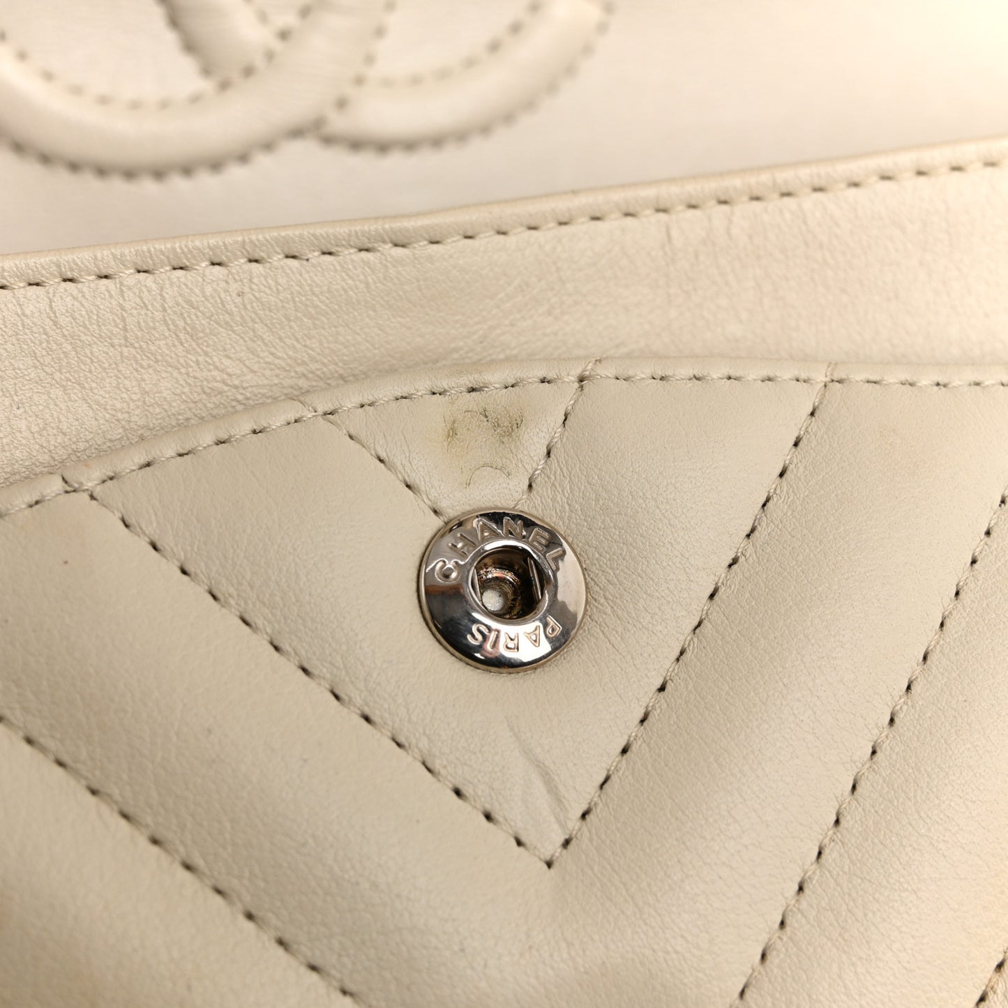 Calfskin Chevron Quilted Small Double Flap White