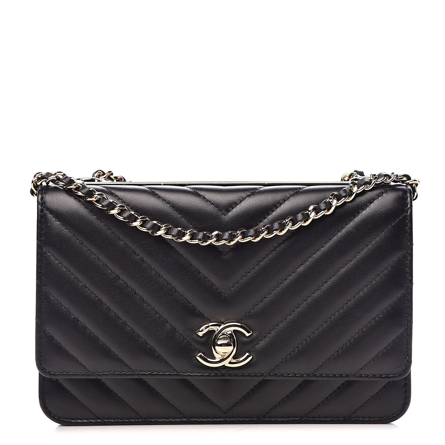 Lambskin Quilted Trendy CC Wallet On Chain WOC Black