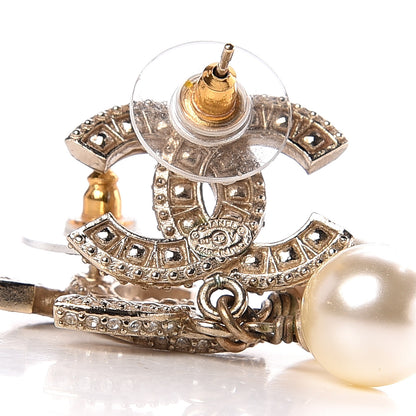 Chanel Crystal Pearl CC Drop Earrings Gold 4 of 4