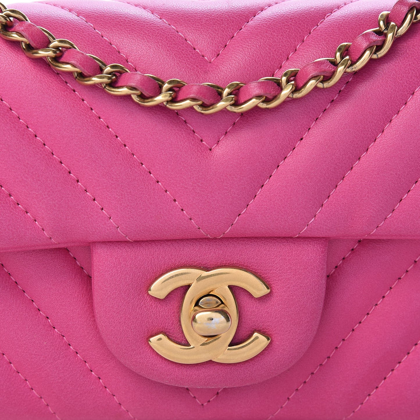 Lambskin Chevron Quilted Extra Mini Rectangular Flap Dark Pink