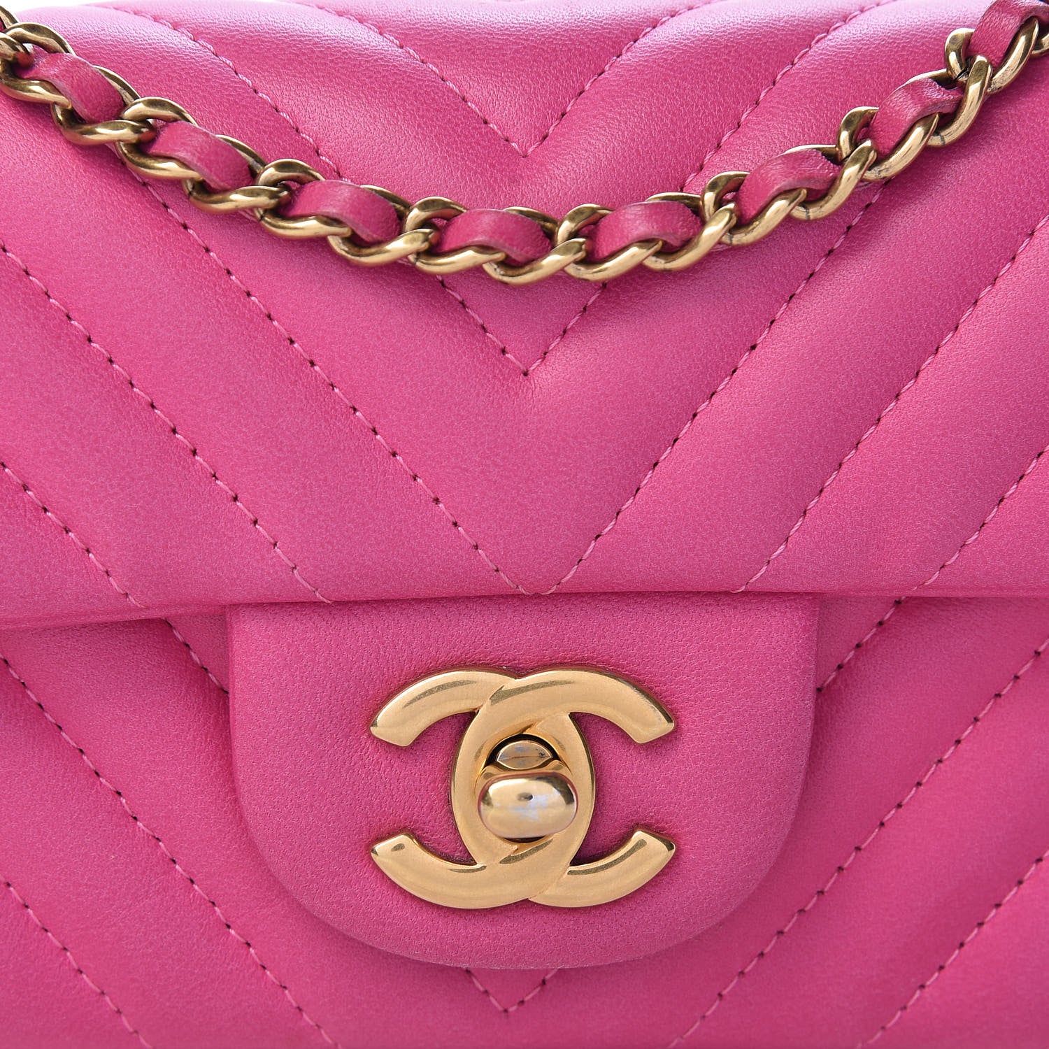 Chanel Lambskin Chevron Quilted Extra Mini Rectangular Flap Dark Pink 8 of 16