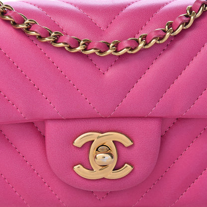 Chanel Lambskin Chevron Quilted Extra Mini Rectangular Flap Dark Pink 8 of 16