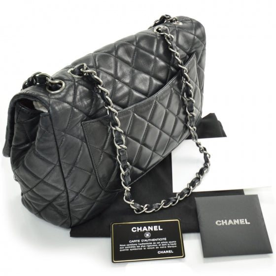Lambskin Quilted Jumbo Flap Black SHW