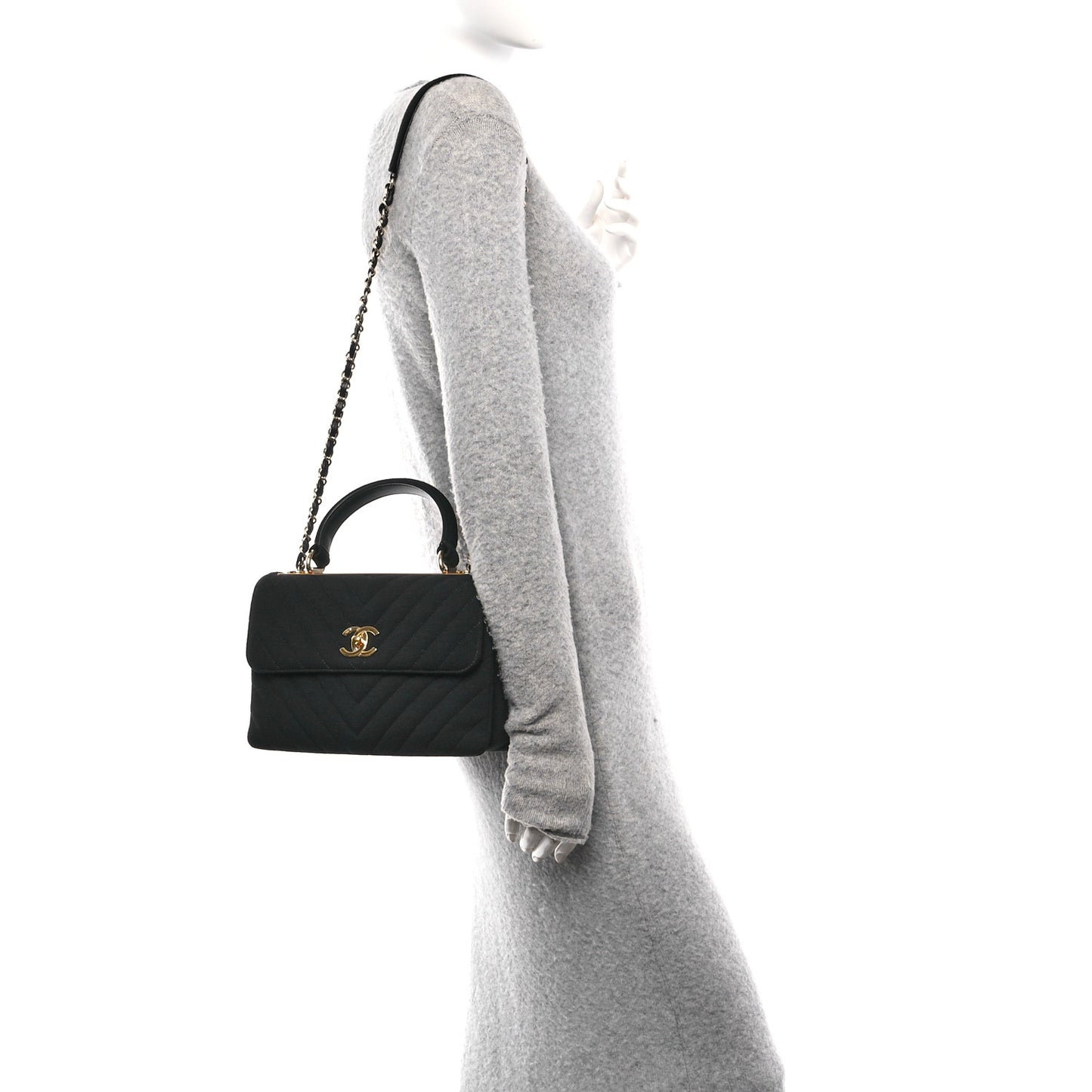 Jersey Chevron Quilted Small Trendy CC Dual Handle Flap Bag Black