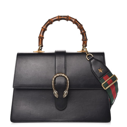 Gucci Moon Calfskin Web Large Dionysus Bamboo Top Handle Bag Black 1 of 15
