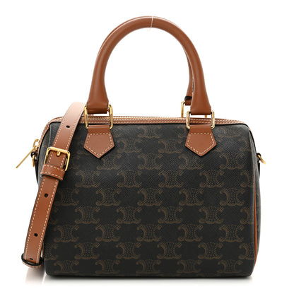 Celine Triomphe Canvas Calfskin Small Boston Bag Tan 1 of 10