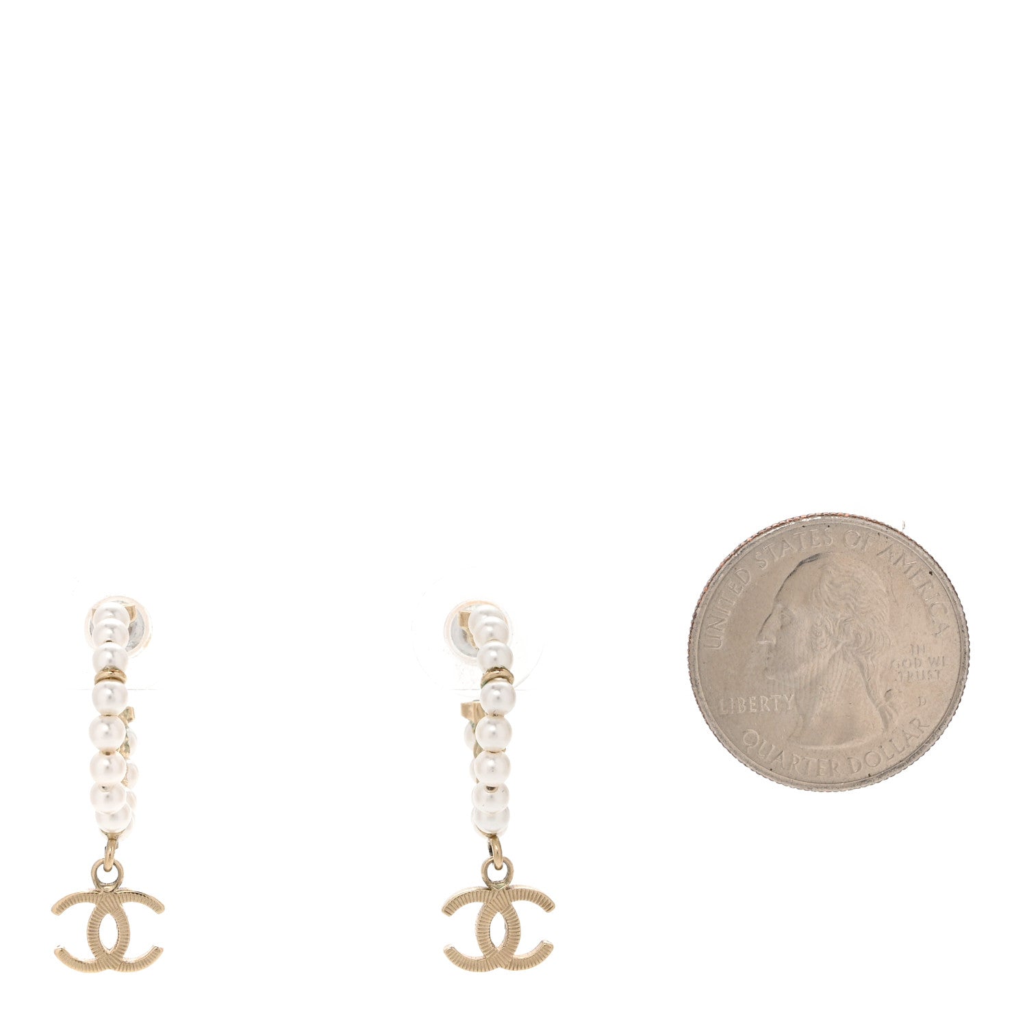 Chanel Pearl Charms CC Hoop Earrings Gold 2 of 5