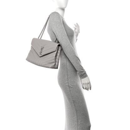 Saint Laurent Calfskin Y Quilted Monogram Medium Loulou Chain Satchel Light Gray 2 of 11