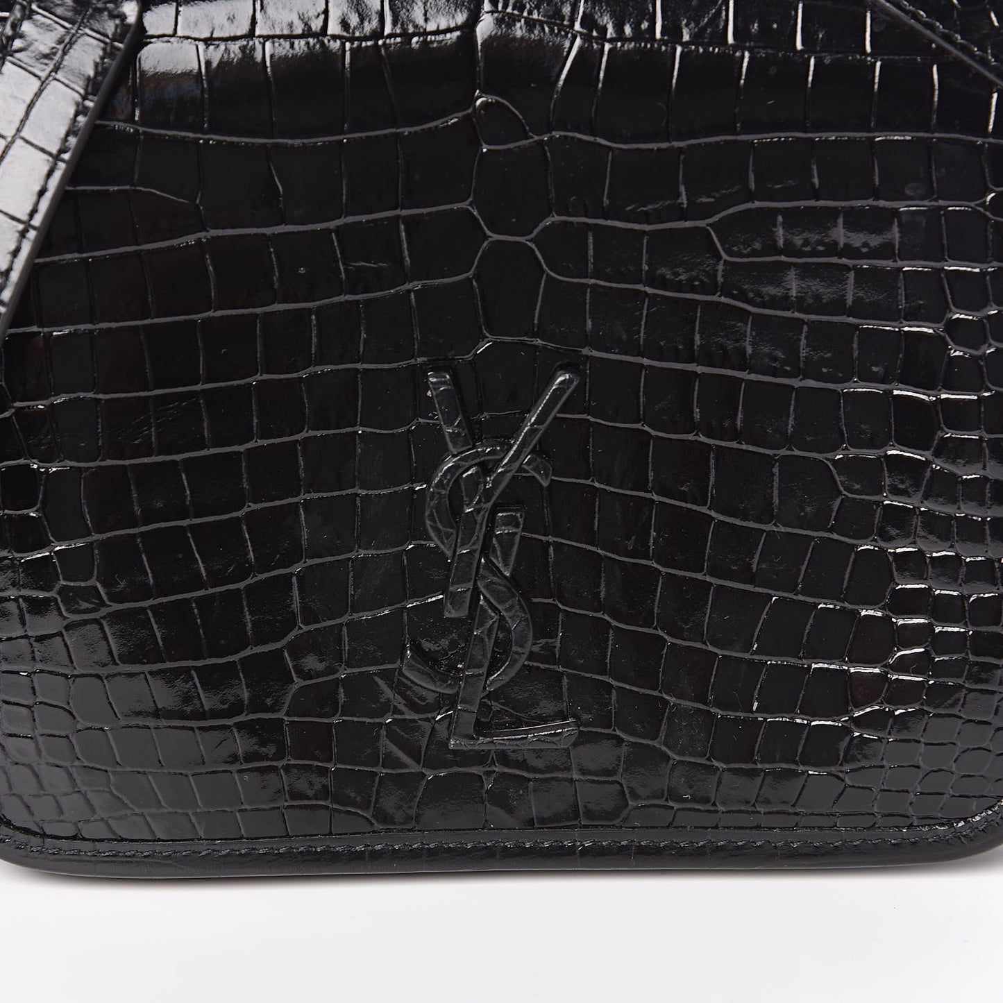 Crocodile Embossed Lambskin Matelasse Monogram Niki Chain Wallet Black
