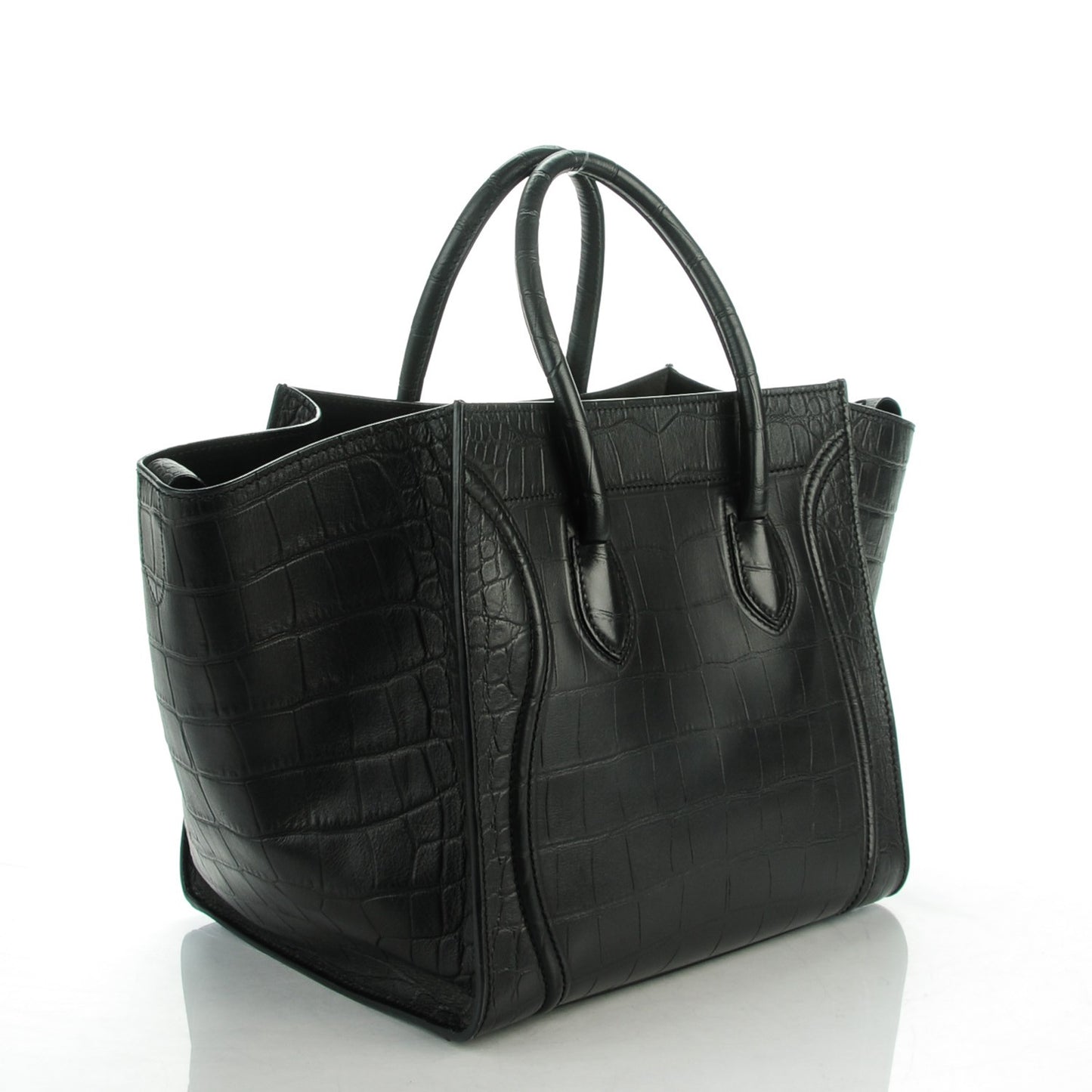 Crocodile Embossed Calfskin Medium Phantom Luggage Black