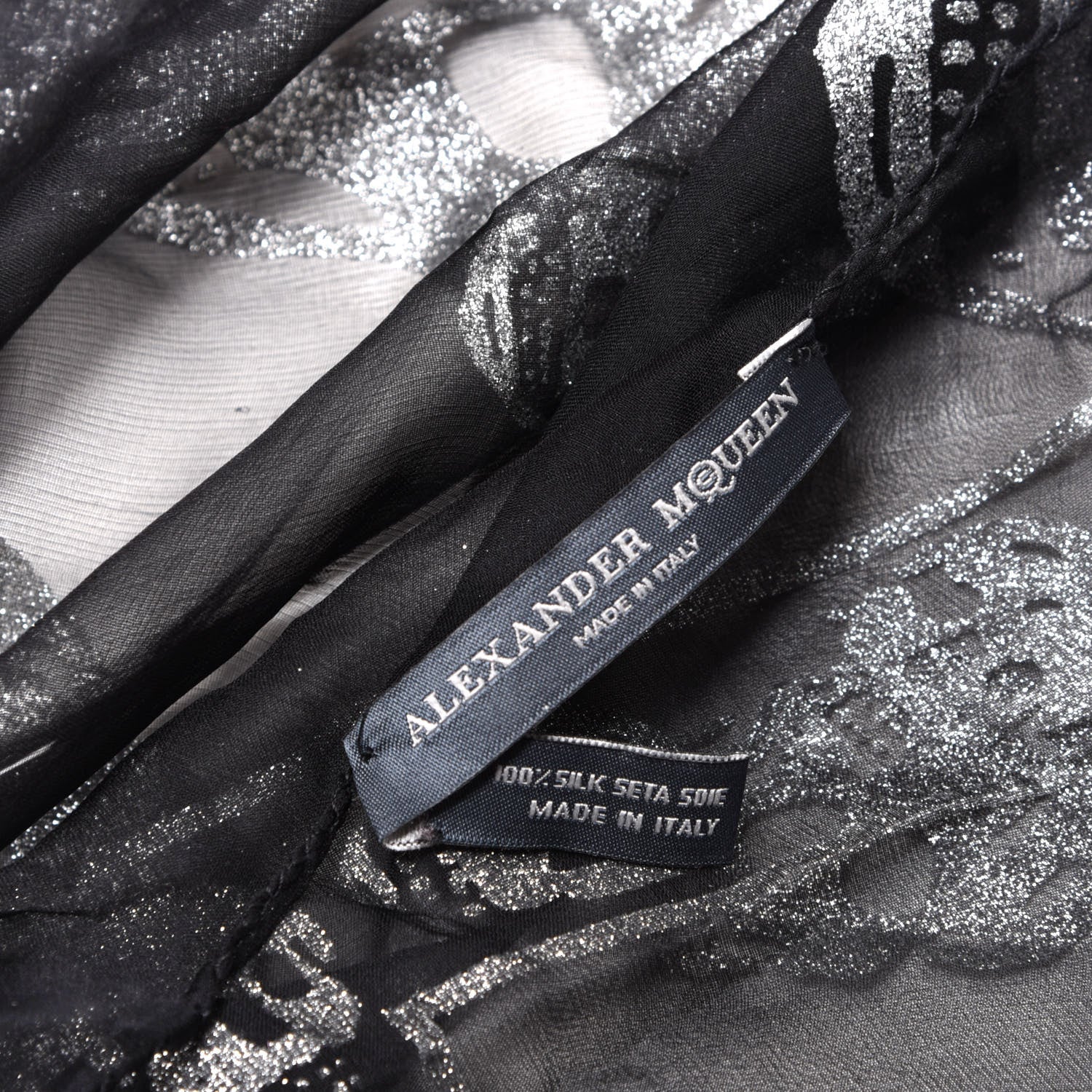 Alexander McQueen Silk Glitter Skull Scarf Black Silver 4 of 4