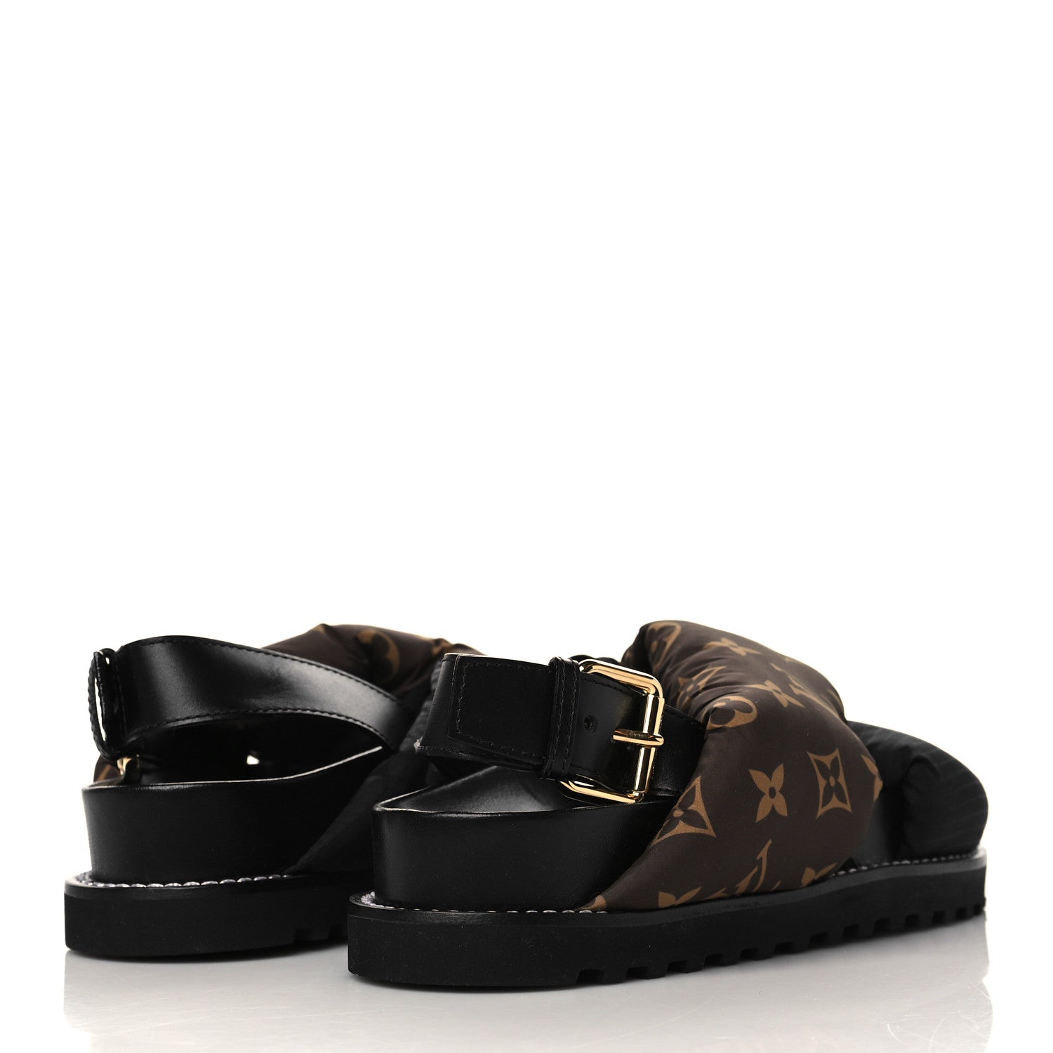 Louis Vuitton Calfskin Padded Nylon Monogram Paseo Flat Comfort Sandals 37.5 Black 4 of 7