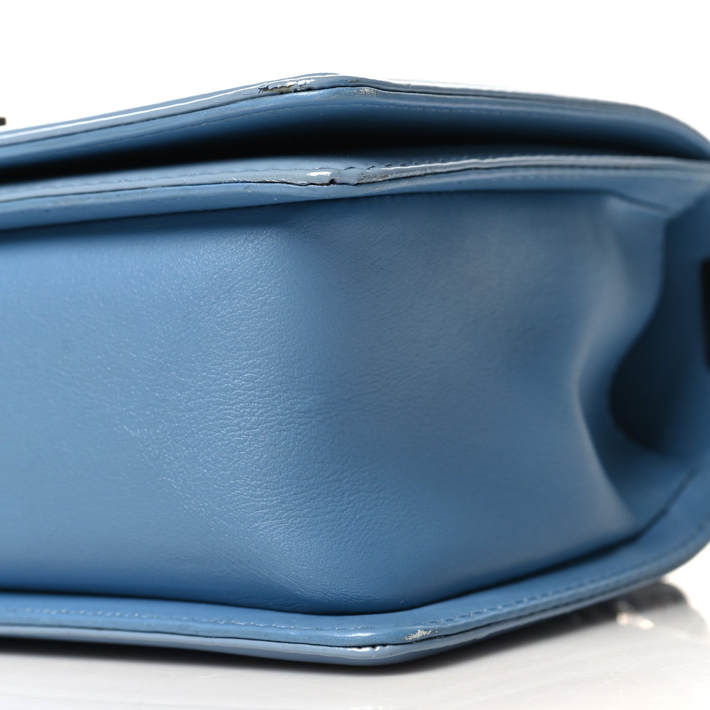 Patent Calfskin Medium Plexiglass Boy Flap Light Blue
