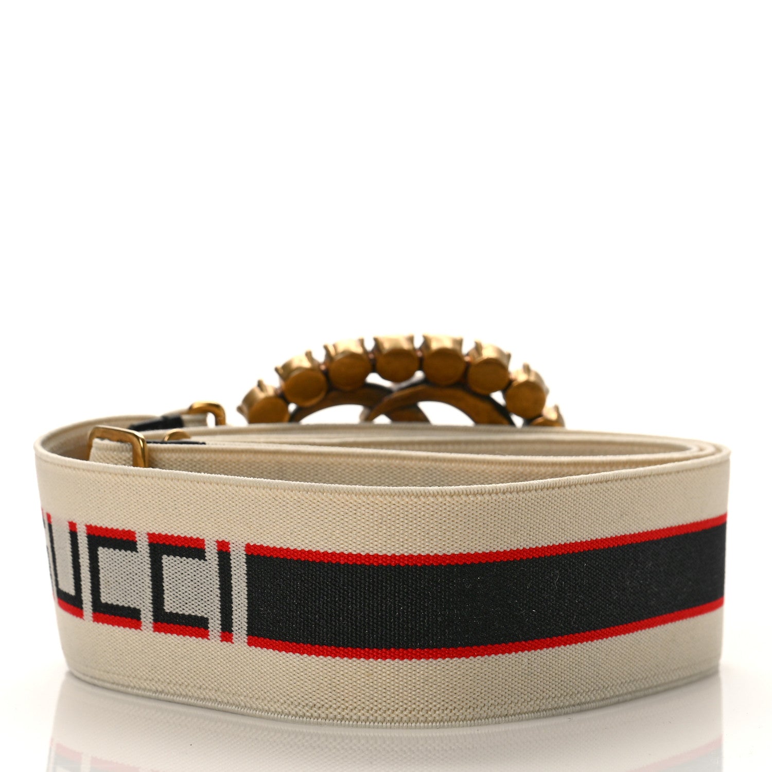 Gucci Jacquard Crystal Stripe Double G Belt 80 32 White 2 of 3