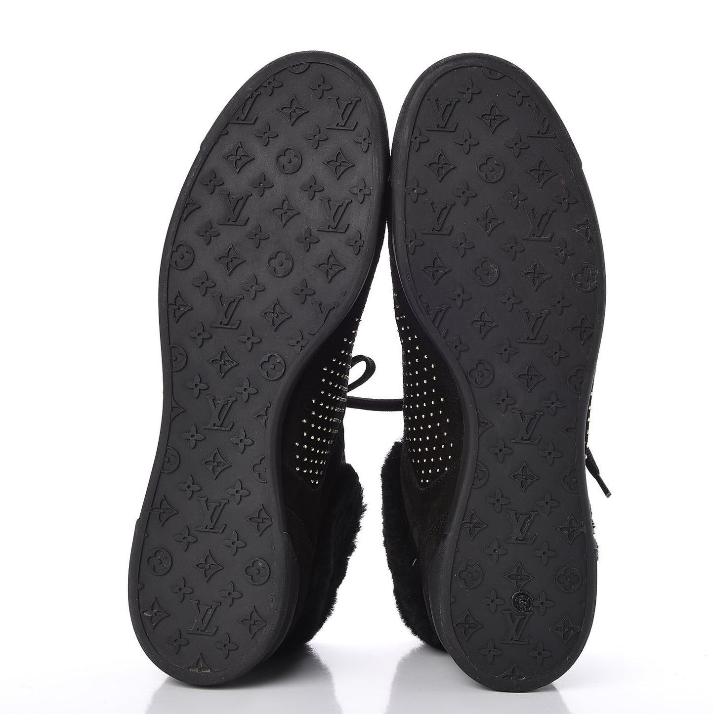 Suede Shearling Studded High Top Sneakers 41 Black