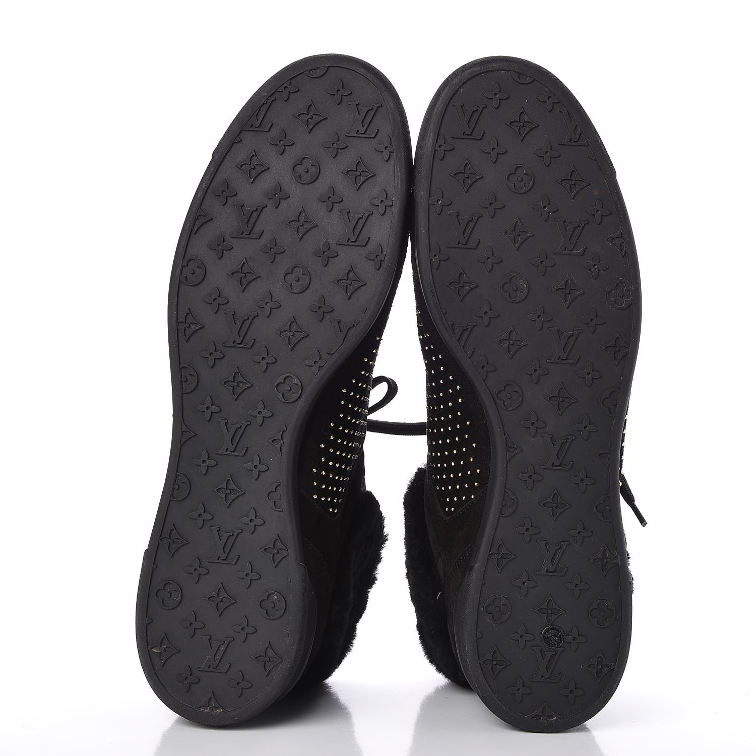Louis Vuitton Suede Shearling Studded High Top Sneakers 41 Black 12 of 14
