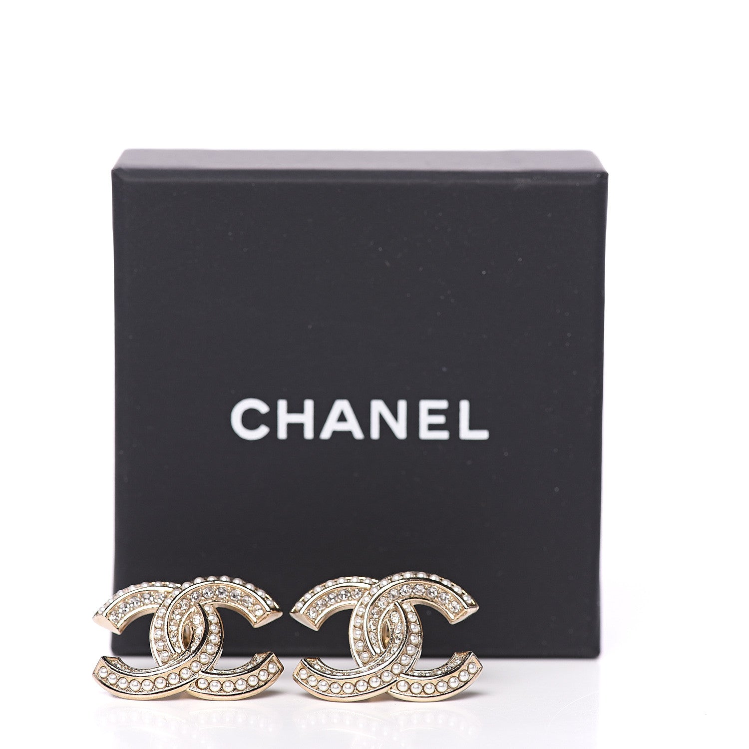 Chanel Crystal Pearl CC Earrings Gold 5 of 5