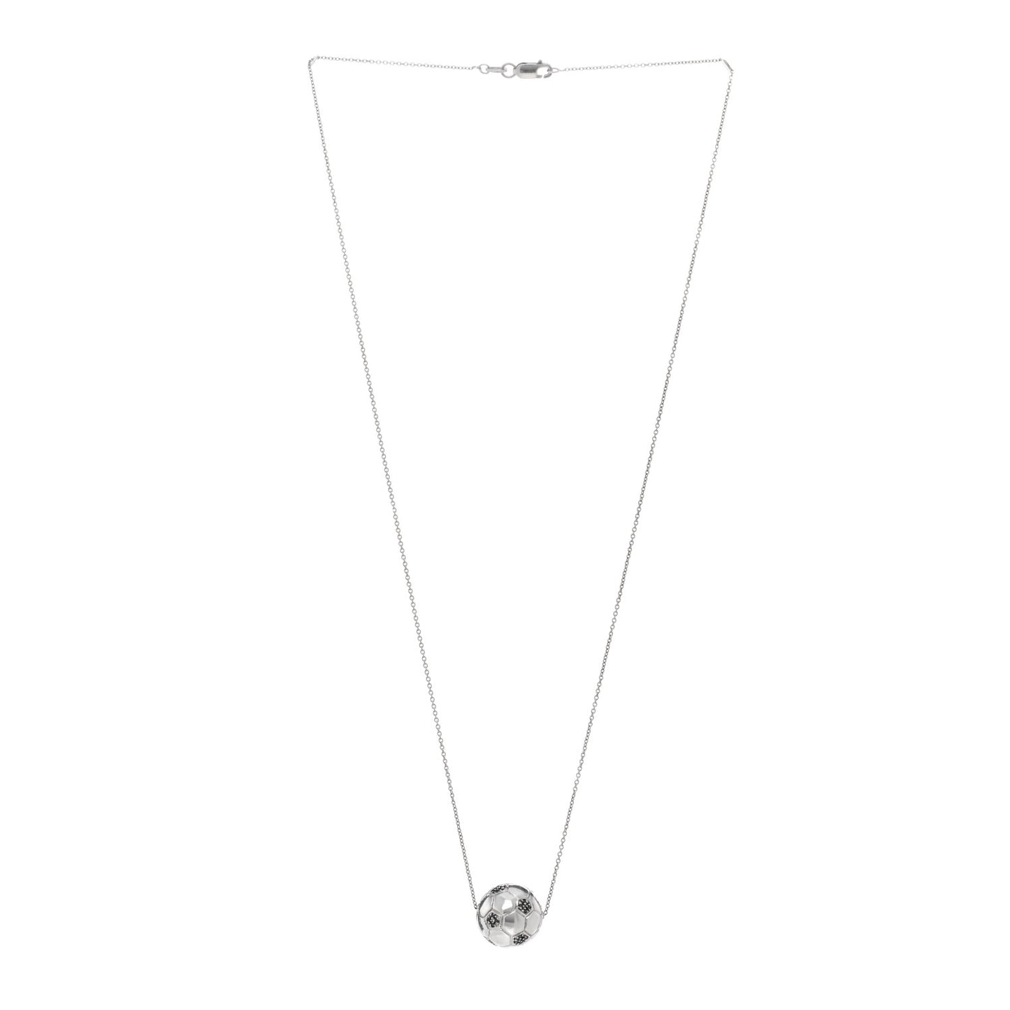 18K White Gold Black Diamond Soccer Ball Pendant Necklace