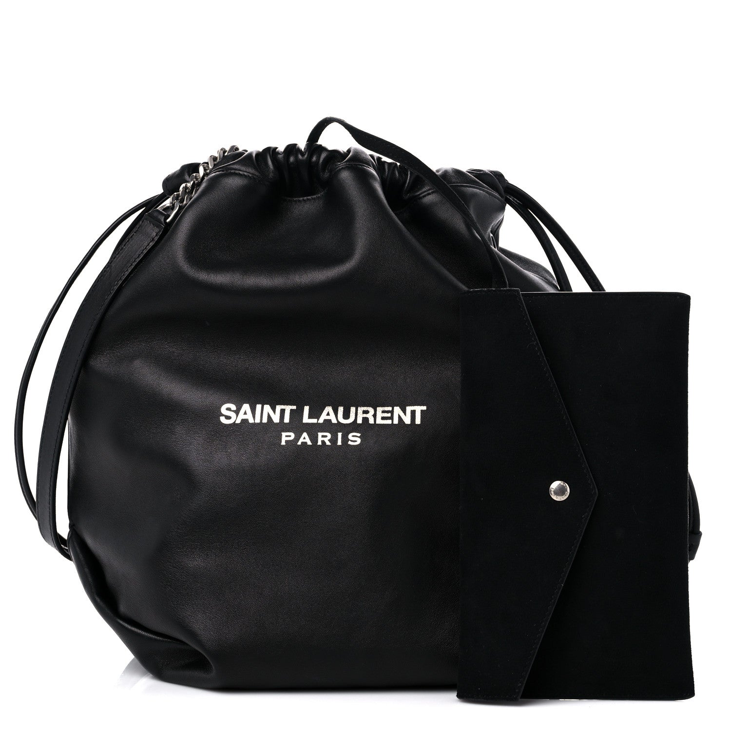 Saint Laurent Lambskin Teddy Drawstring Bag Black 1 of 8