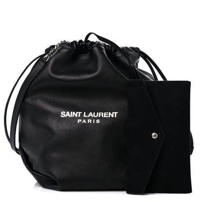Saint Laurent Lambskin Teddy Drawstring Bag Black 1 of 8