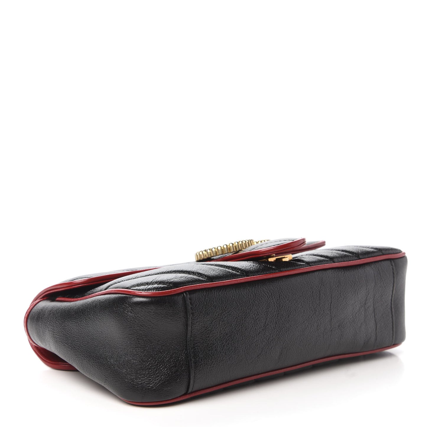 Vintage Effect Calfskin Matelasse Diagonal Small Torchon GG Marmont Shoulder Bag Black Romantic Cherry
