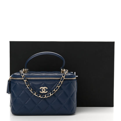 Chanel Lambskin Quilted Small Top Handle Vanity Case With Chain Dark Blue 11 of 11