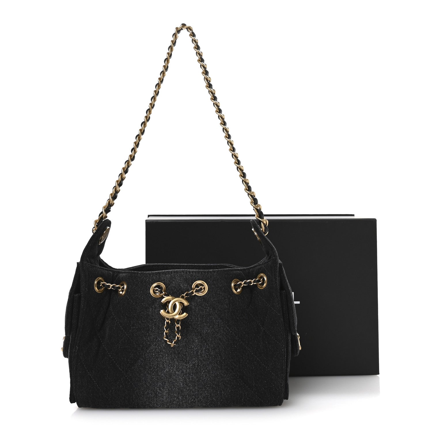 Chanel Washed Denim Quilted Mini Chanel 25 Handbag Black 1811527