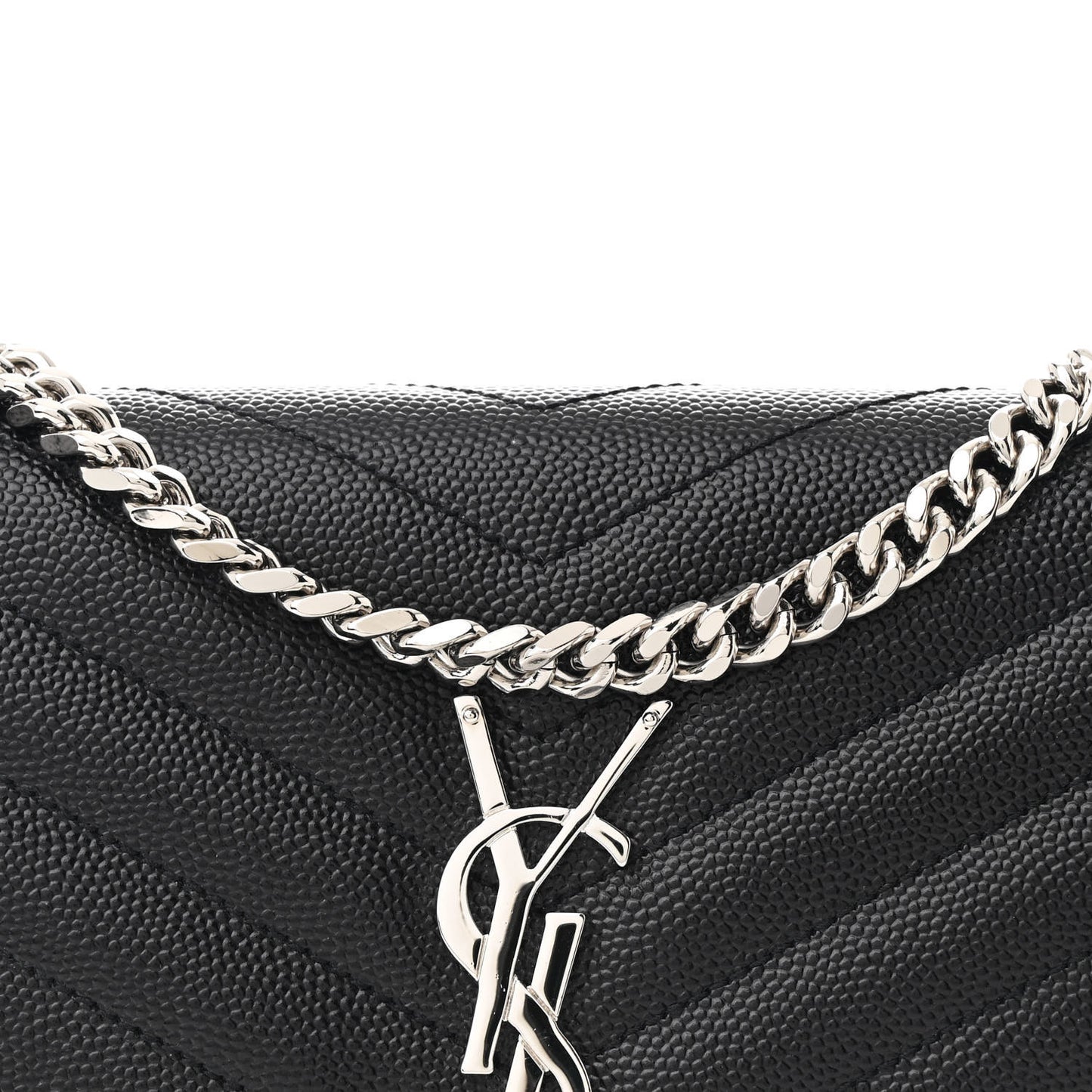 Grain De Poudre Matelasse Chevron Monogram Chain Wallet Black