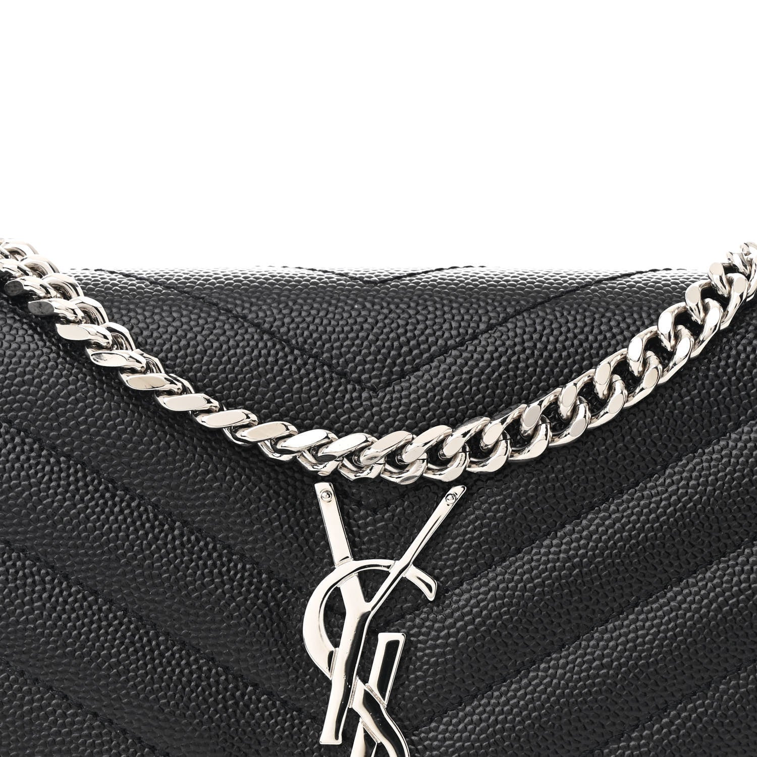 Saint Laurent Grain De Poudre Matelasse Chevron Monogram Chain Wallet Black 9 of 12