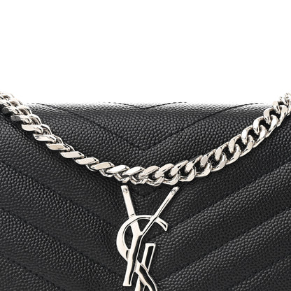 Saint Laurent Grain De Poudre Matelasse Chevron Monogram Chain Wallet Black 9 of 12