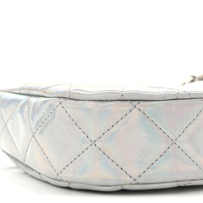 Chanel Iridescent Mirror Goatskin Quilted Clutch With Chain Silver 9 of 11