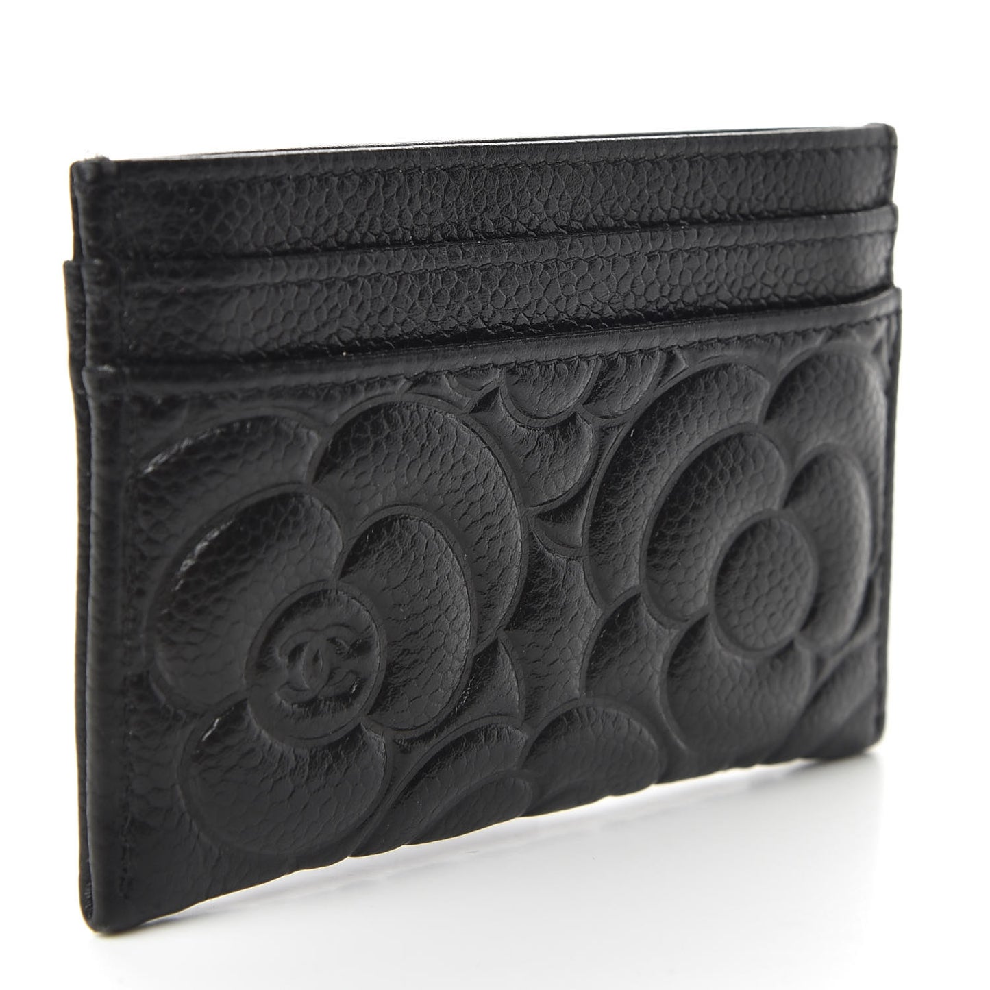 Caviar Camellia Embossed Card Holder Black
