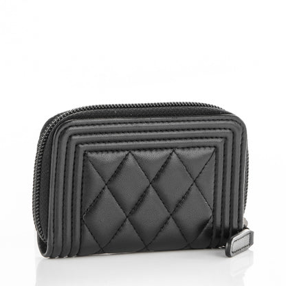 Chanel Lambskin Quilted Zip Around Boy Coin Purse Wallet Black 3 of 7