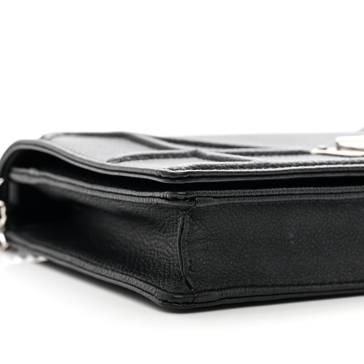 Grained Calfskin Diorama Wallet on Chain Pouch Black
