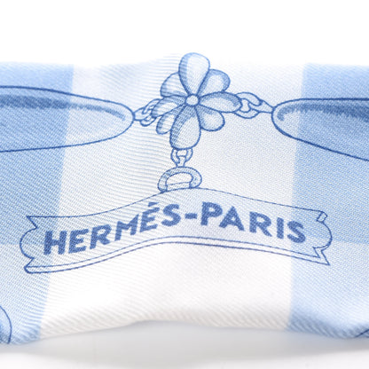Hermes Silk Mors Et Gourmettes Vichy Twilly Ciel Bleu Azur Blanc 5 of 5
