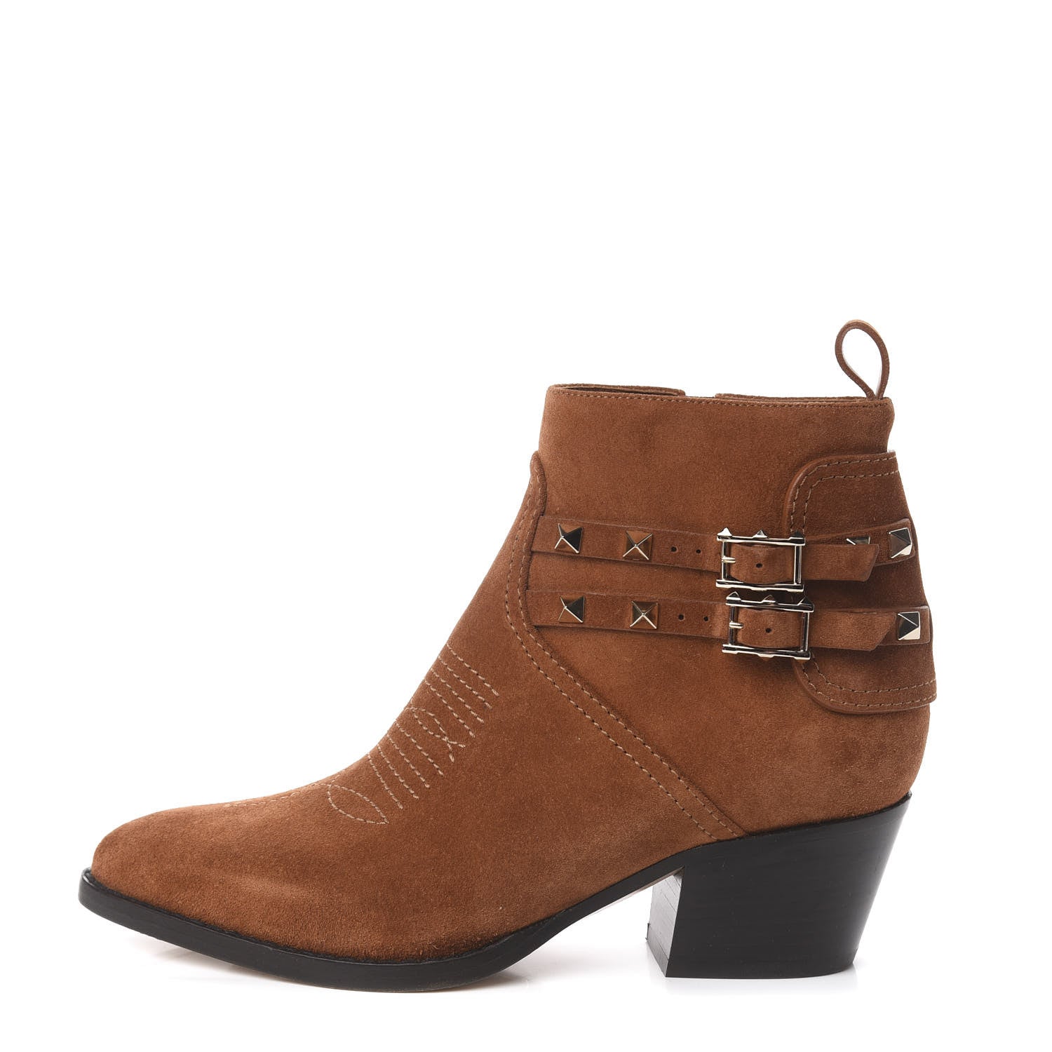 Valentino Garavani Suede Rockstud Double Buckle 50mm Cowboy Ankle Boots 35.5 Selleria 1 of 9