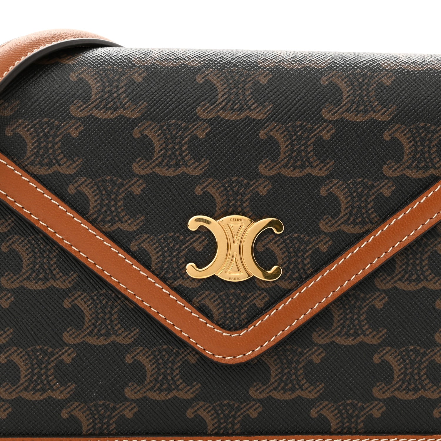 Celine Triomphe Canvas Calfskin Wallet on Chain Tan 8 of 10
