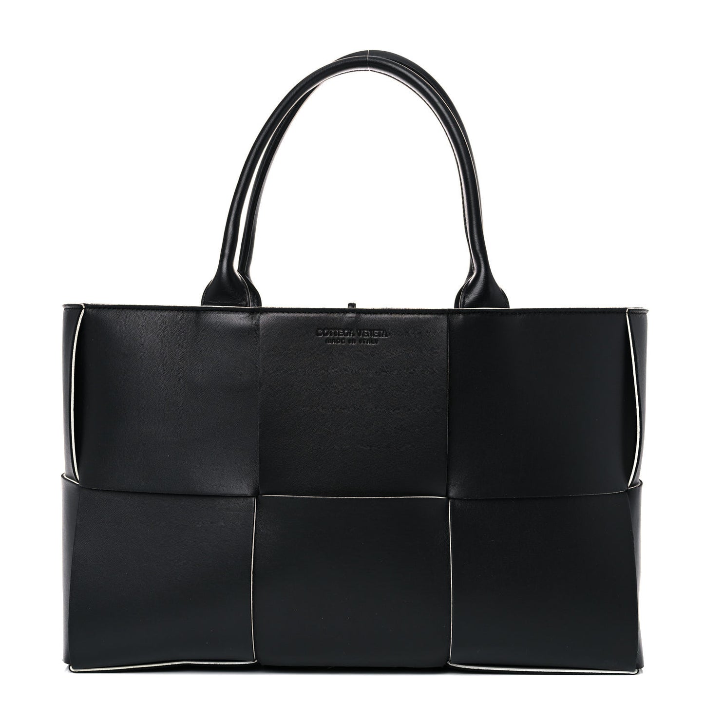 Nappa Maxi Intrecciato Medium Arco Tote Black White