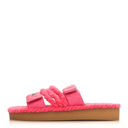 Chanel Cord Lambskin Quilted Logo Sandals 37 Pink 1 of 9