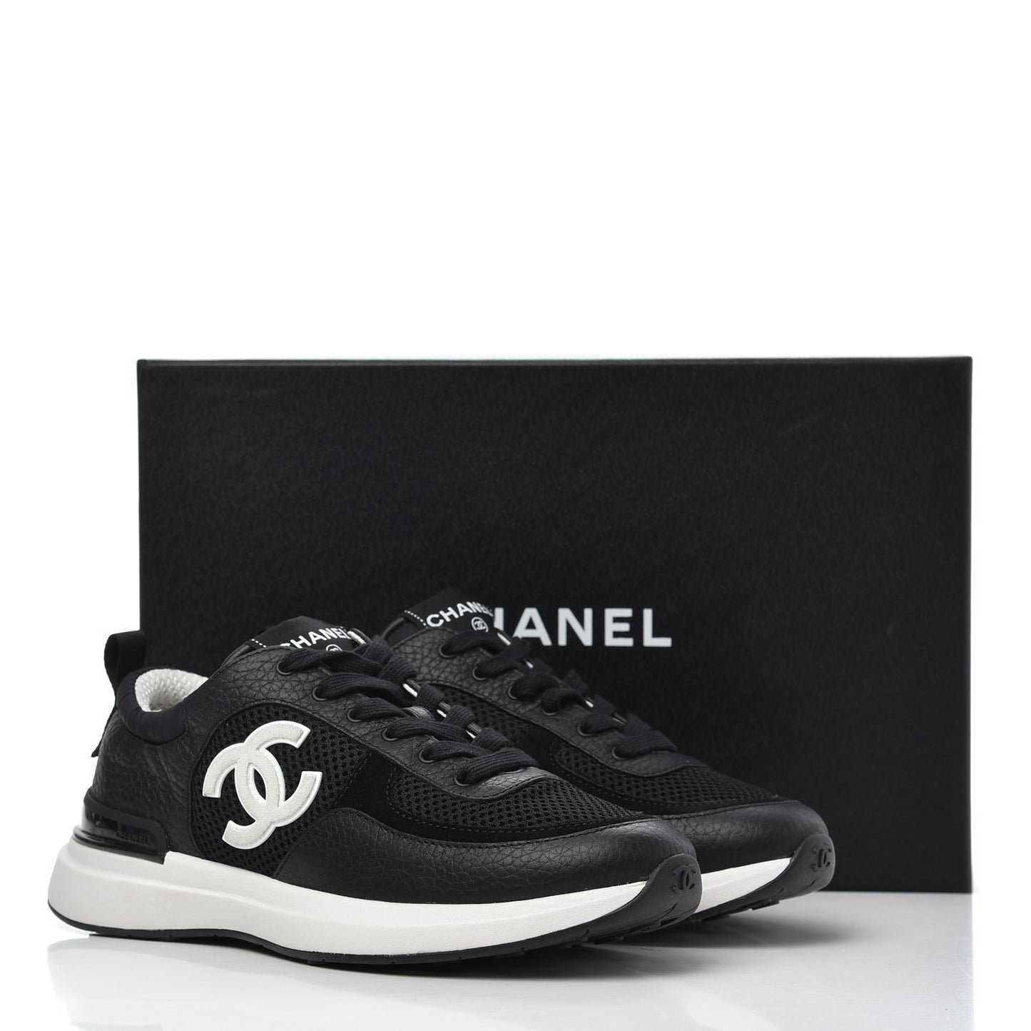 Calfskin Mesh Lycra Suede Womens Logo Sneakers 38.5 Black