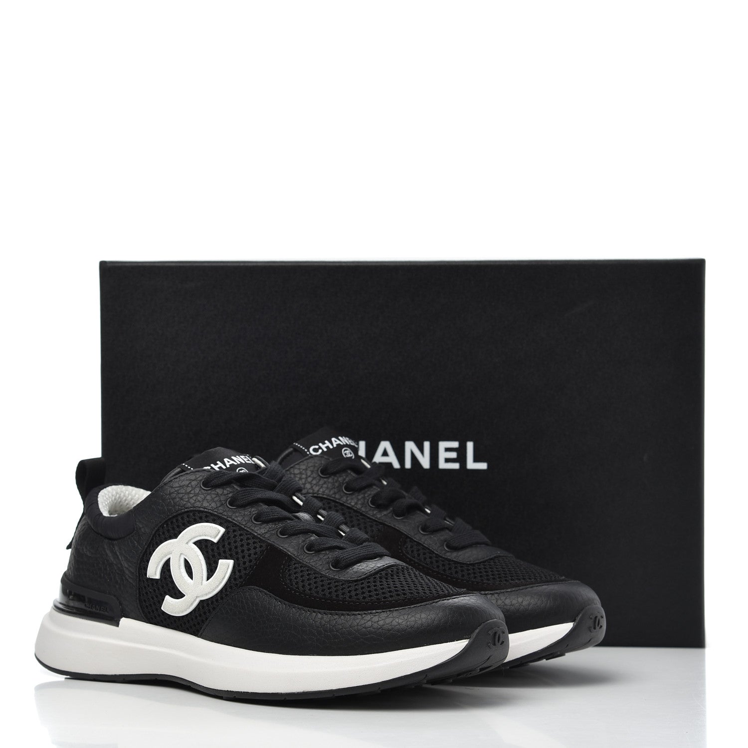Chanel Calfskin Mesh Lycra Suede Womens Logo Sneakers 38.5 Black 9 of 9