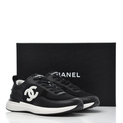 Chanel Calfskin Mesh Lycra Suede Womens Logo Sneakers 38.5 Black 9 of 9
