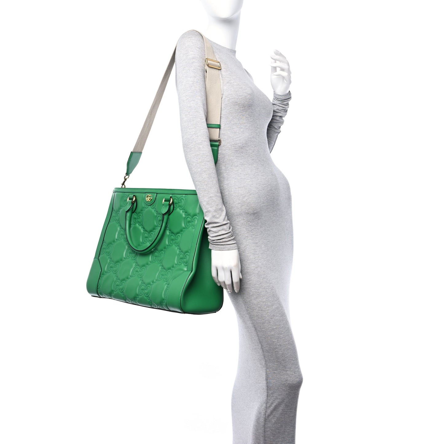 Calfskin GG Matelasse Tote Bag Bright Green