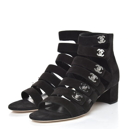 Chanel Kid Suede CC Turnlock Sandals 39.5 Black 3 of 9