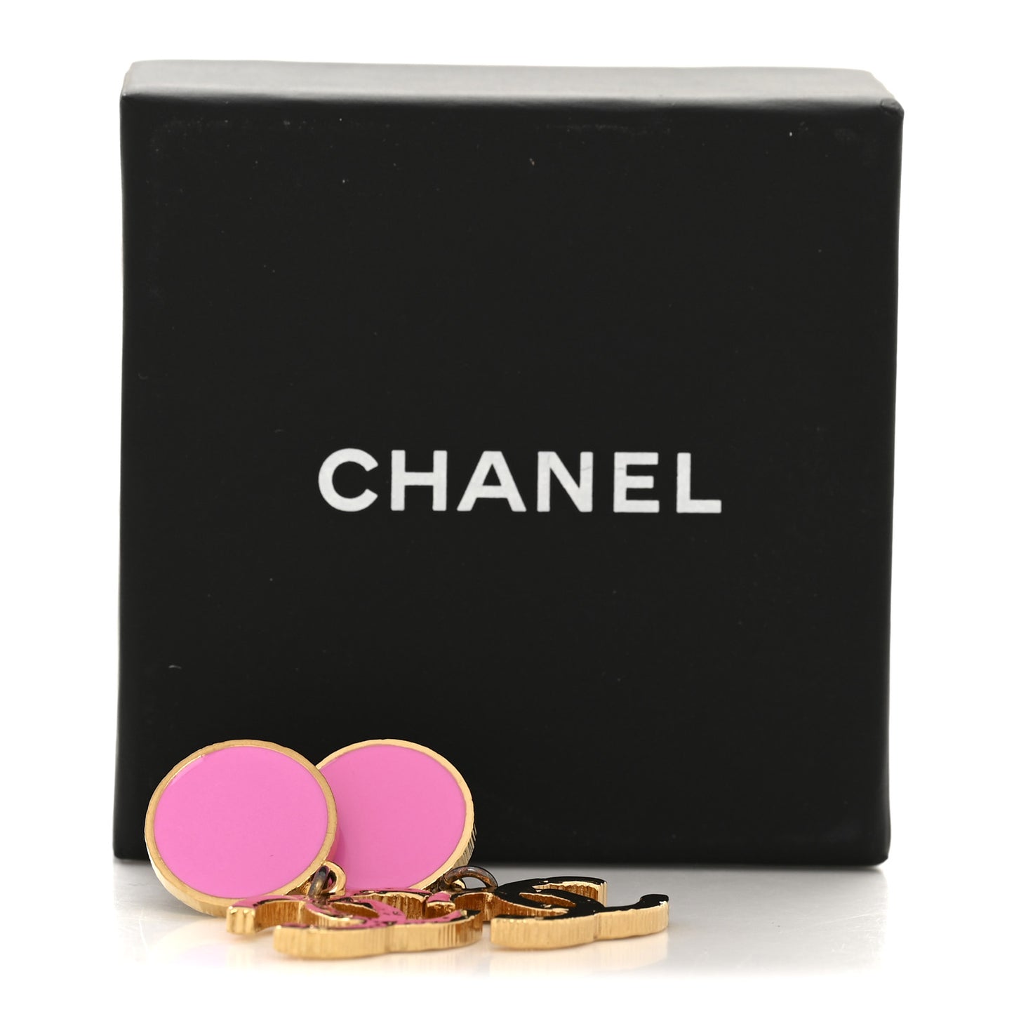 Enamel CC Drop Earrings Gold Pink