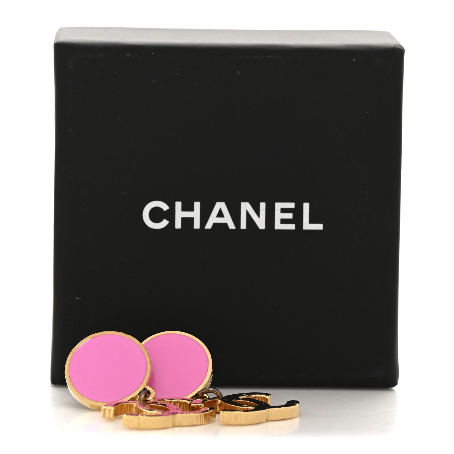 Chanel Enamel CC Drop Earrings Gold Pink 5 of 5