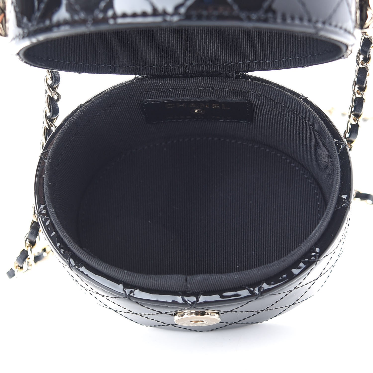 Chanel Patent Quilted Round Small Vanity With Chain Black 4 of 9