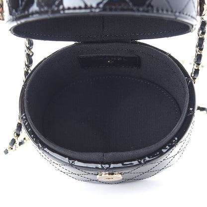 Chanel Patent Quilted Round Small Vanity With Chain Black 4 of 9