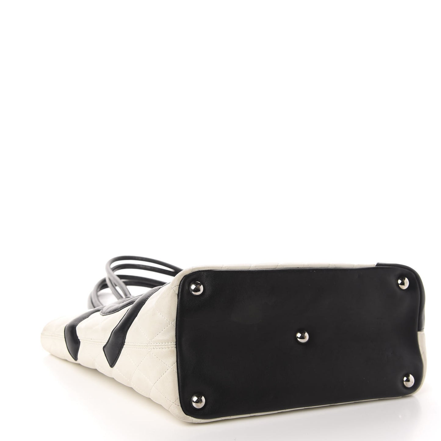 Calfskin Quilted Large Cambon Tote White Black