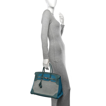 Hermes Veau Doblis Taurillon Clemence Evergrain Ghillies Birkin 35 Turquoise Ciel 2 of 12